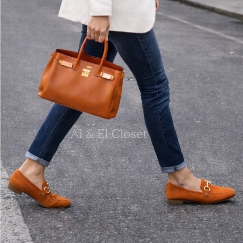 Parrotto Italian Suede Loafers Orange Gold Horsebit EU 40 US 9.5 New In Box